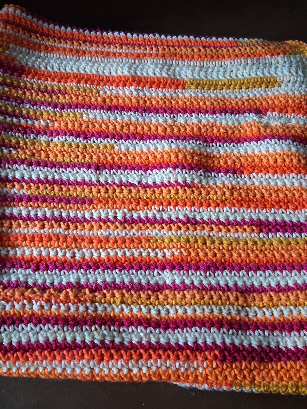 Baby Crochet Striped Blanket in Orange, White & Pink